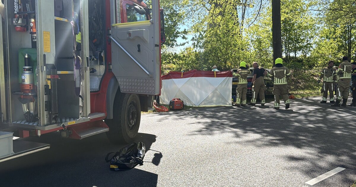 Auto botst tegen boom in Lottum, weg afgesloten